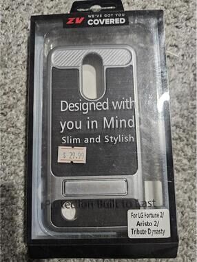 Phone Case For LG Fortune 2, Astro 2, Tribute Dynasty Black And Grey Plastic.